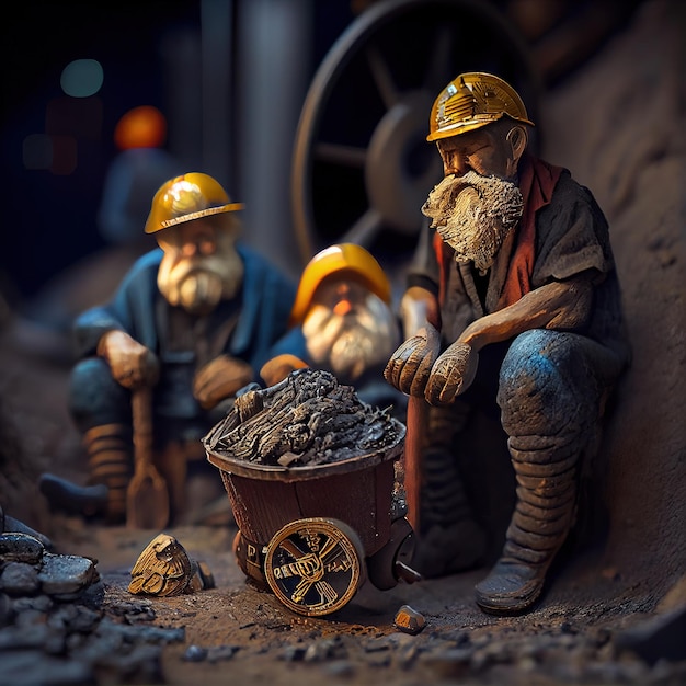 Toy miners in the mine Puppet Miners mining for minerals