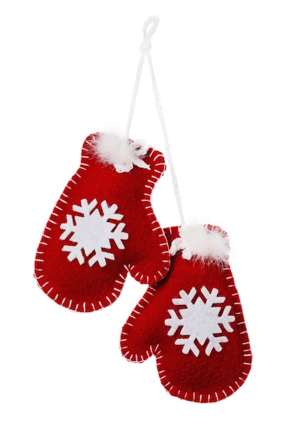 Photo toy mittens as decorations for christmas holidays isolated on white background