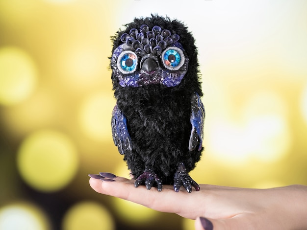 Toy owl - universe made of polymer clay, made of polymer clay and plush in a mixed technique, sitting upright