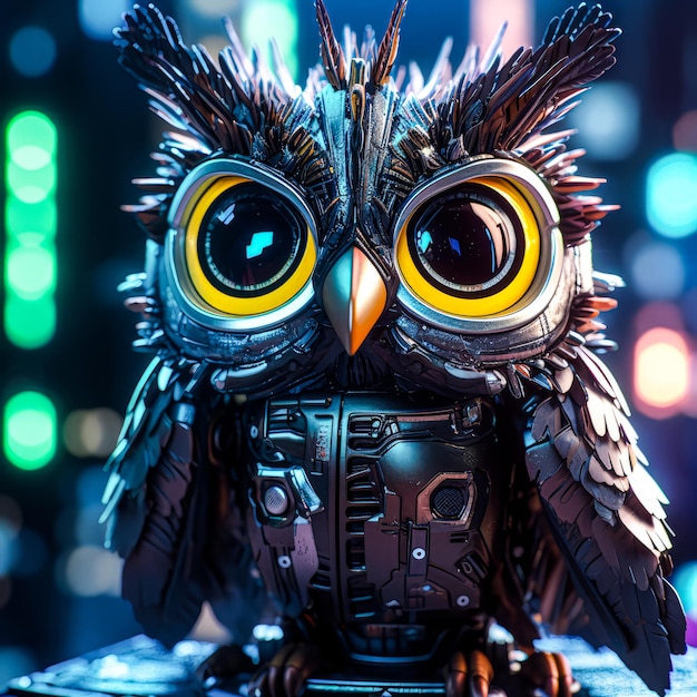 A toy owl with large eyes