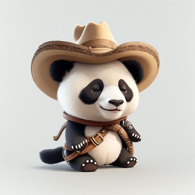 A toy panda bear wearing a cowboy hat and a cowboy hat.