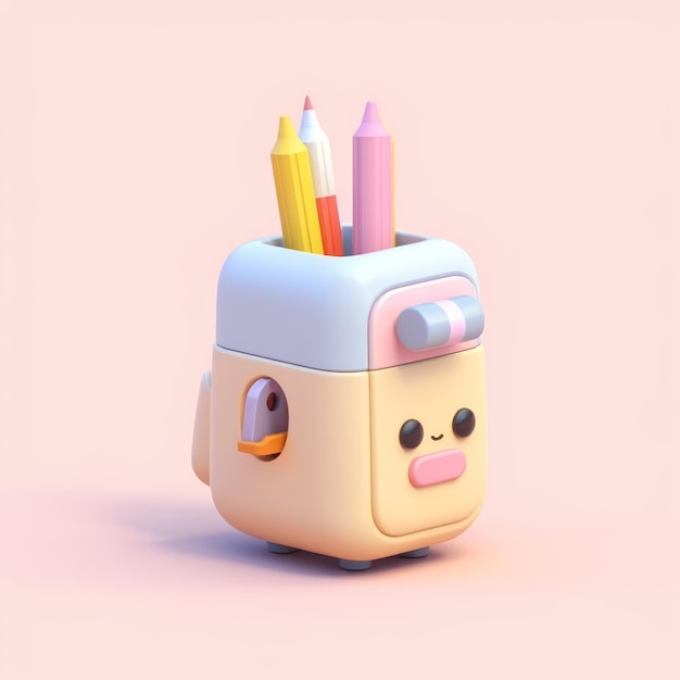 A toy pencil holder with a face and a face on it.