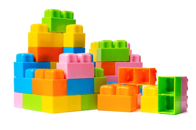 Toy plastic construction set of blocks isolated on a white background