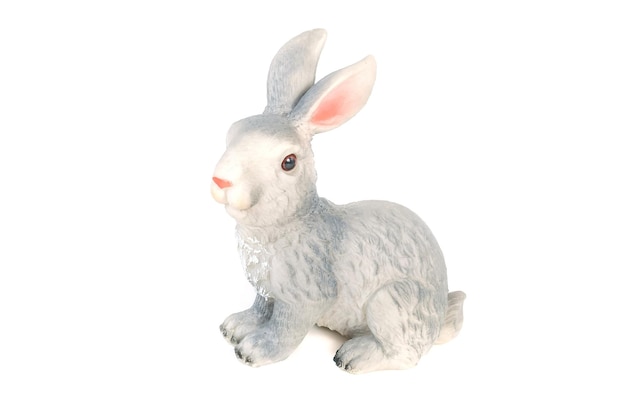 Toy plastic gray cute rabbit isolated on white background