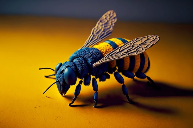 生成 AI で作成された黒い目と翼を持つおもちゃの粘土蜂