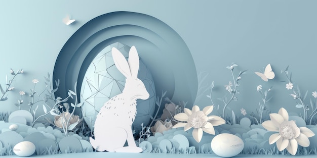 Игрушечный кролик внутри пластикового пасхального яйца электрического синего цвета