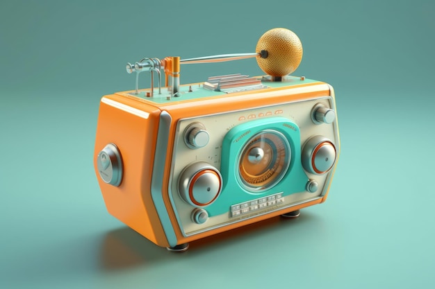 A toy radio with a yellow and orange cover