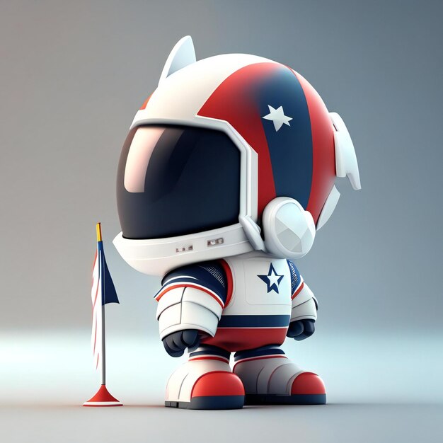 a toy robot with a star wars helmet and a flag.