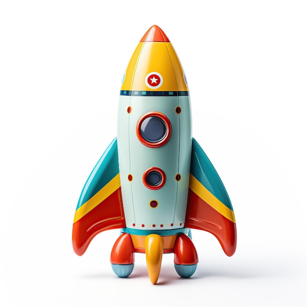 Toy rocket 3D style isolated on blank background