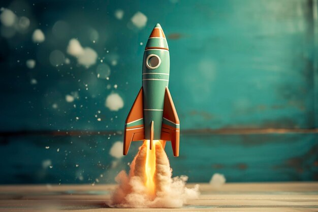 Toy rocket takes off business and finances success concept AI Generative