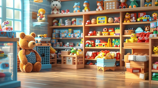 장난감과 장난감이 있는 장난감 방