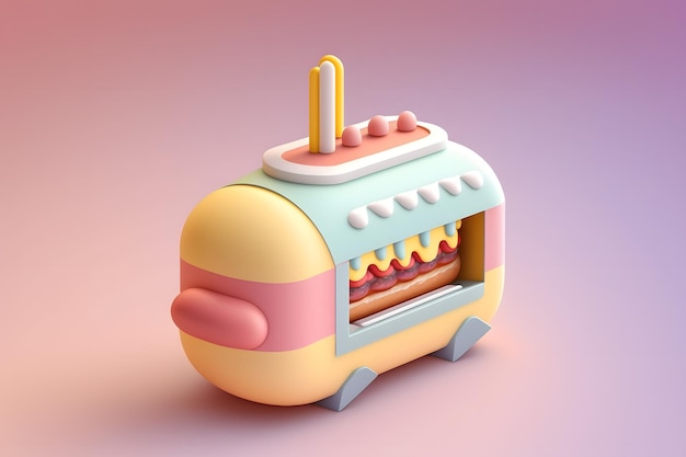 A toy sandwich maker with a pink and yellow color.