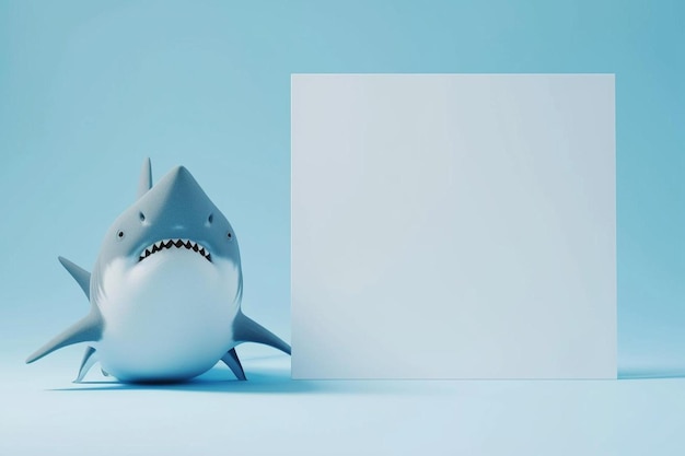 Photo a toy shark with a blank sign in front of it