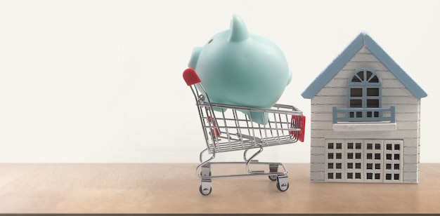 おもちゃのショッピングカートと貯金箱。消費社会動向とモデルハウス