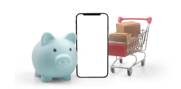 Toy shopping cart on smartphone