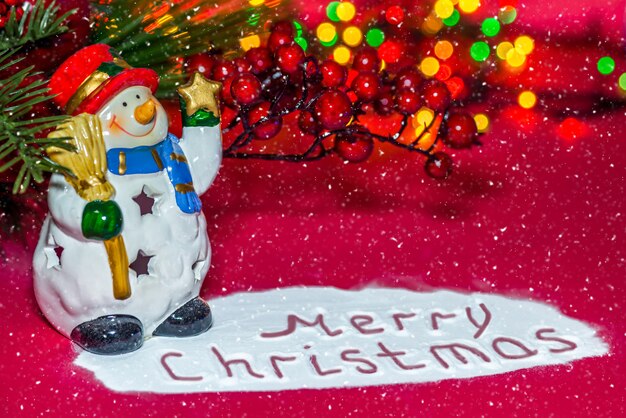 Toy snowman with text Merry Christmas