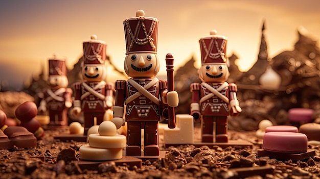 Photo toy soldiers in a world of sweets and chocolate