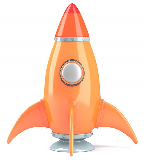 A toy space rocket on white background