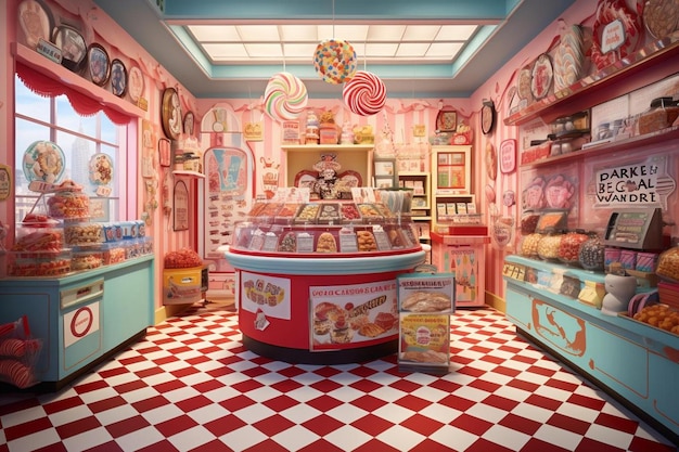 A toy store with a candy store called " the candy ".