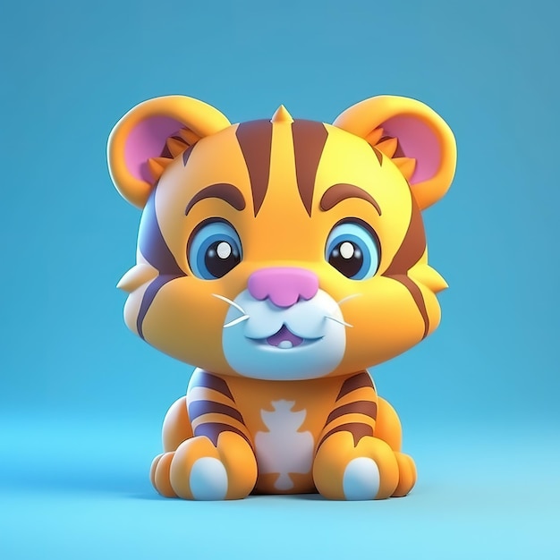 A toy tiger sits on a blue background