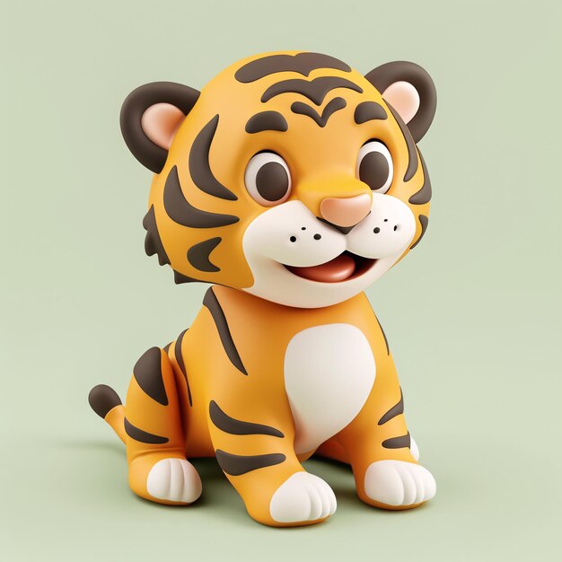 가에 색 심장을 가진 장난감 호랑이 - 귀여운 호랑이의 3D 렌더링 3D 디자인