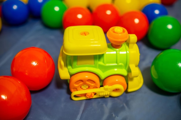 Toy train for kids with colored balls bright childrens toys