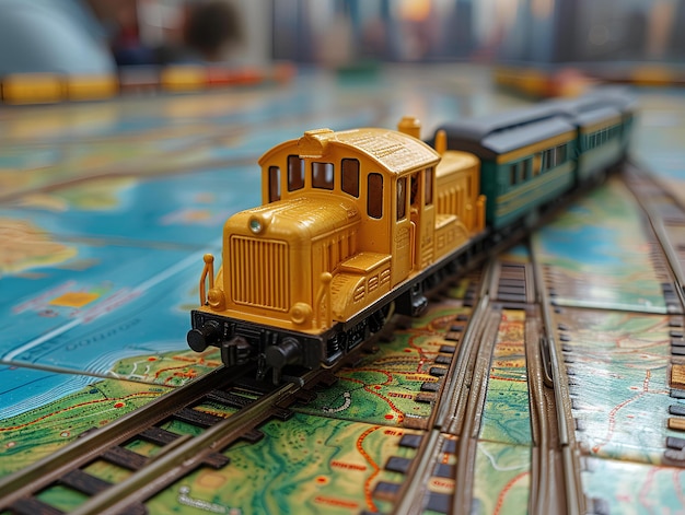 A toy train on a map