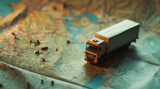 Photo toy truck on top of a map