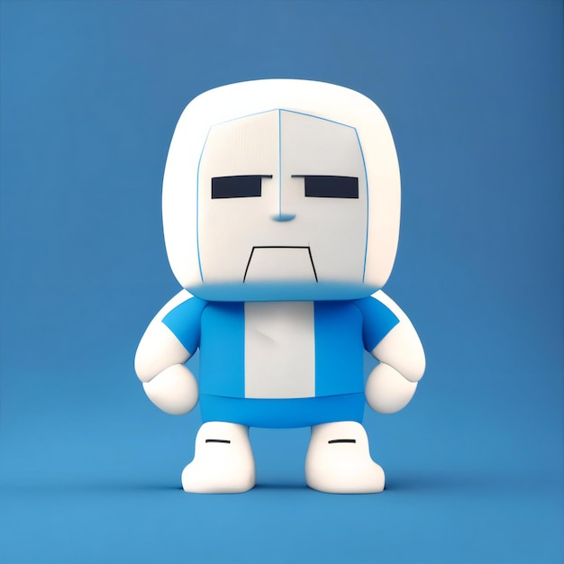 a toy with a blue shirt that says " sad " on it.