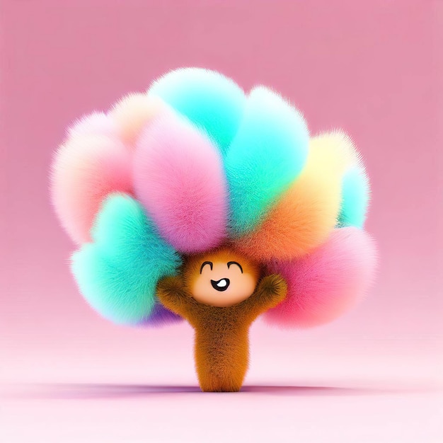 Photo a toy with a fluffy head and a face that says'happy birthday'on it