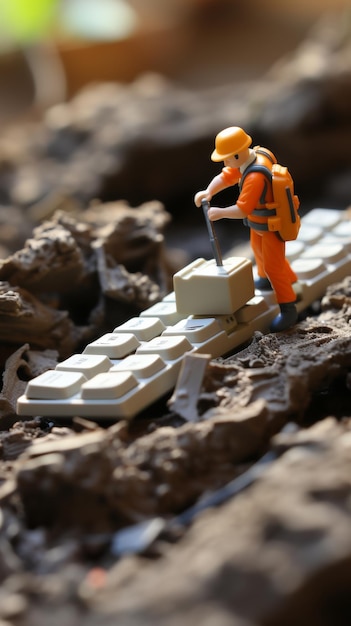 Toy Worker Walking on Lego Bridge