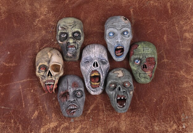 toy zombies on brown background