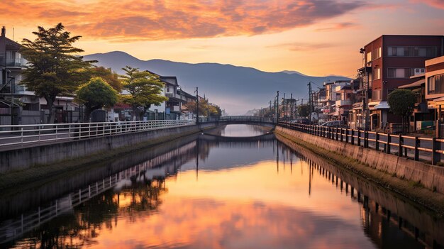 Toyama stadsbeeld bij het meer Japan prachtige stad