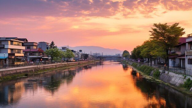 Toyama stadsbeeld bij het meer Japan prachtige stad