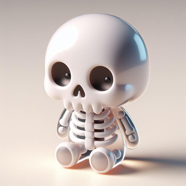 Photo toyart of sitting teen skull with clear and black acrylic body covering bones 3d icon white