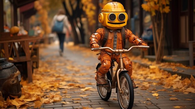 Photo toycore robot in autumn high definition photographic creative image