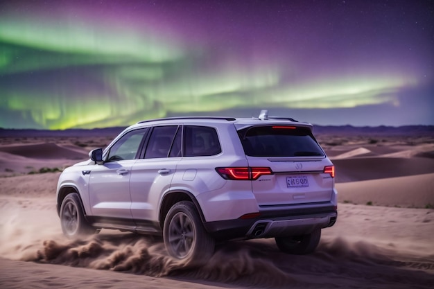 Toyota Fortuner standing in the middle of the Namib desert on a sunny day