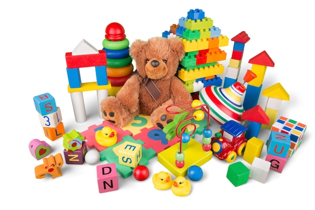 Toys collection isolated on white background