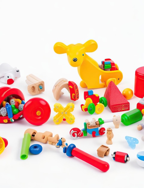 Toys on white background