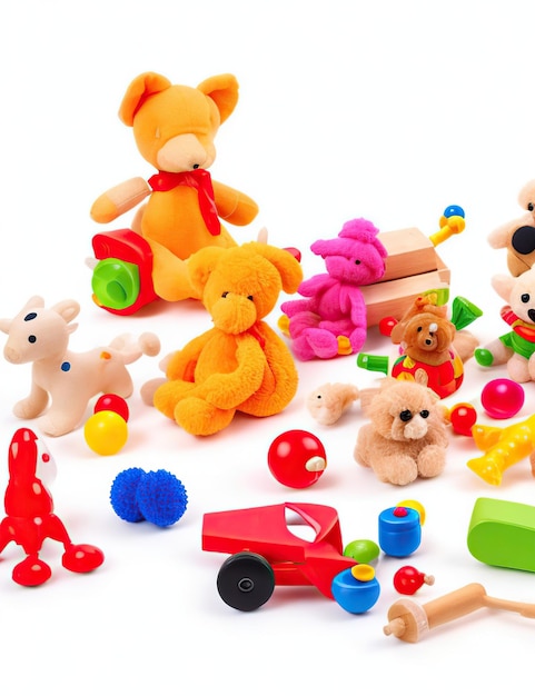 Toys on white background