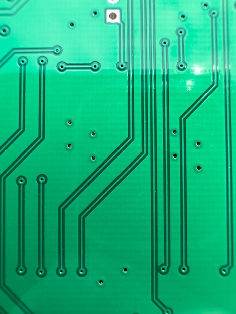 Traces on green PCB textolite
