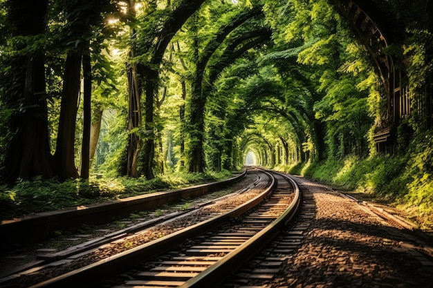 Track trails serpent in the midst of lush vegetation generative IA