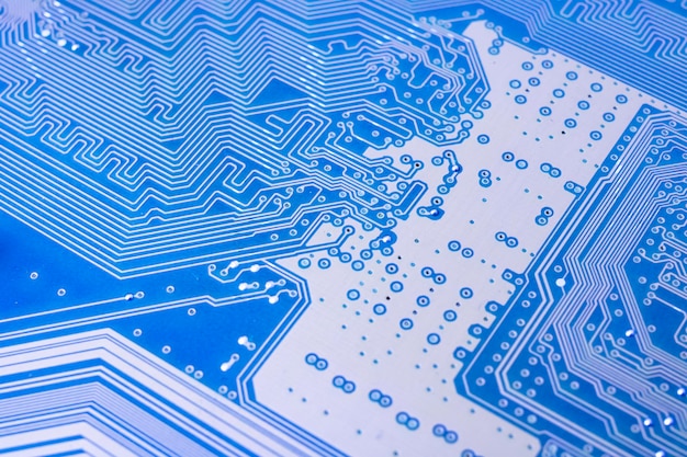 Tracks on the blue PCB close up