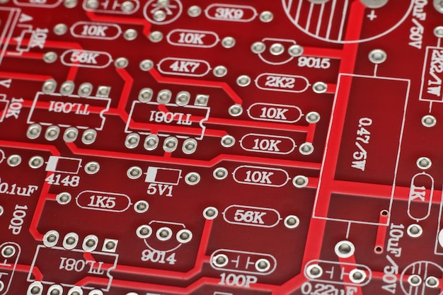 Tracks on a circuit board close up