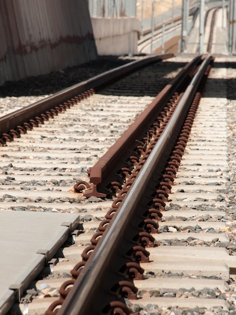 Tracks of the light rails in Denver, Colorado.