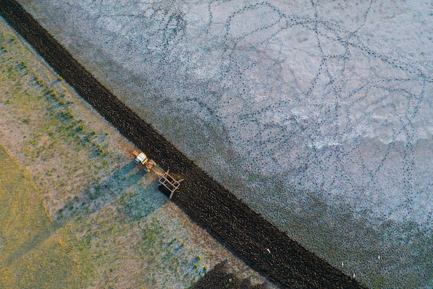 Tractor and agricultural machinery sowing La Pampa province Patagonia Argentina