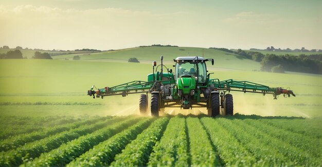 Tractor agriculture machine sprays on fields ai generated