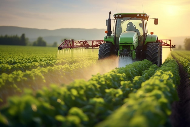 Трактор, наносящий пестициды и удобрения на поле сои Generative Ai