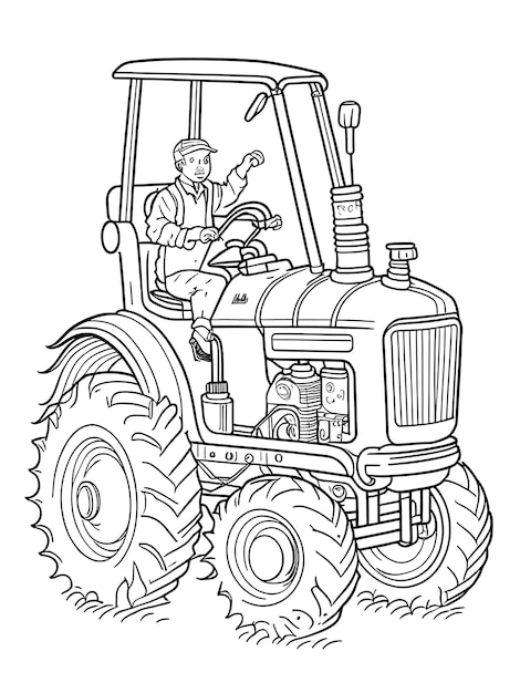 Photo tractor coloring page for kids