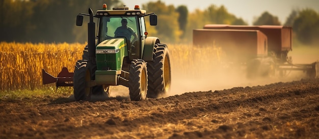 Tractor die een maïsveld ploegt